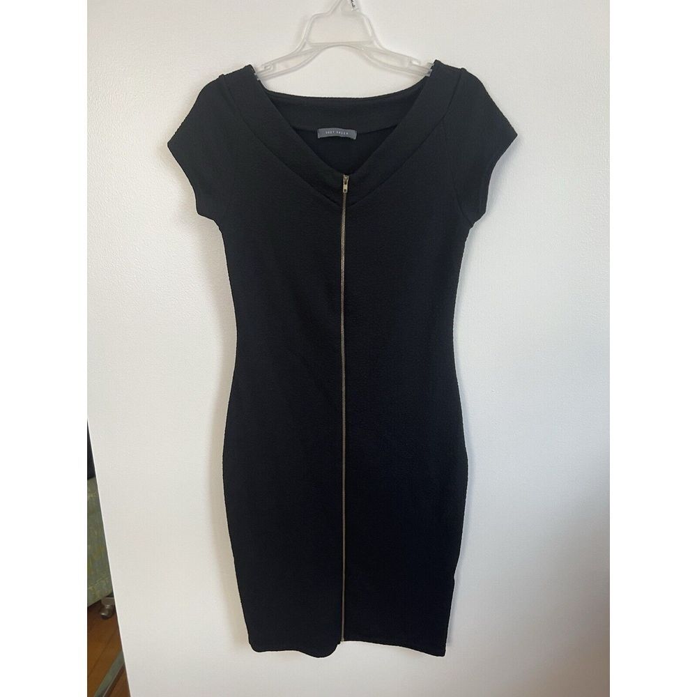 Suzy Shier Black Full Gold Zip Dress Fairycore 90's Goth 90s Y2K Medium‎ Bodycon